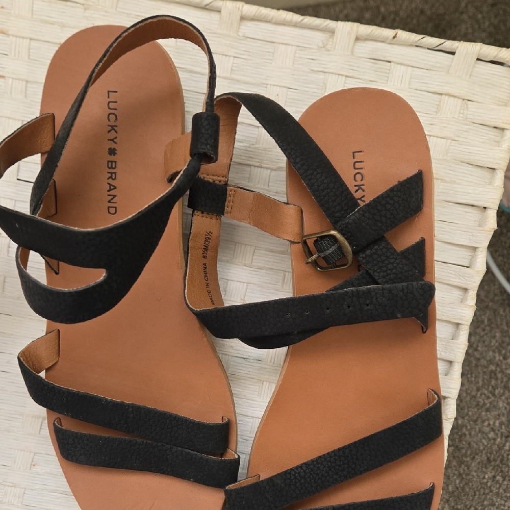 Lucky Brand Black and Brown Strappy Sandals